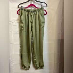 Green satin joggers